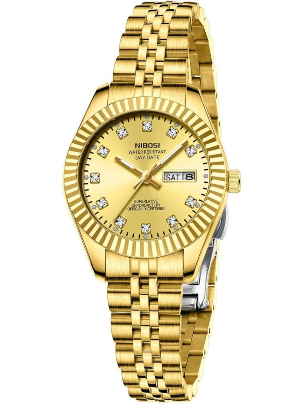 Stylish Women's Analog Quartz Watch - Gold & Silver Stainless Steel, Day Date